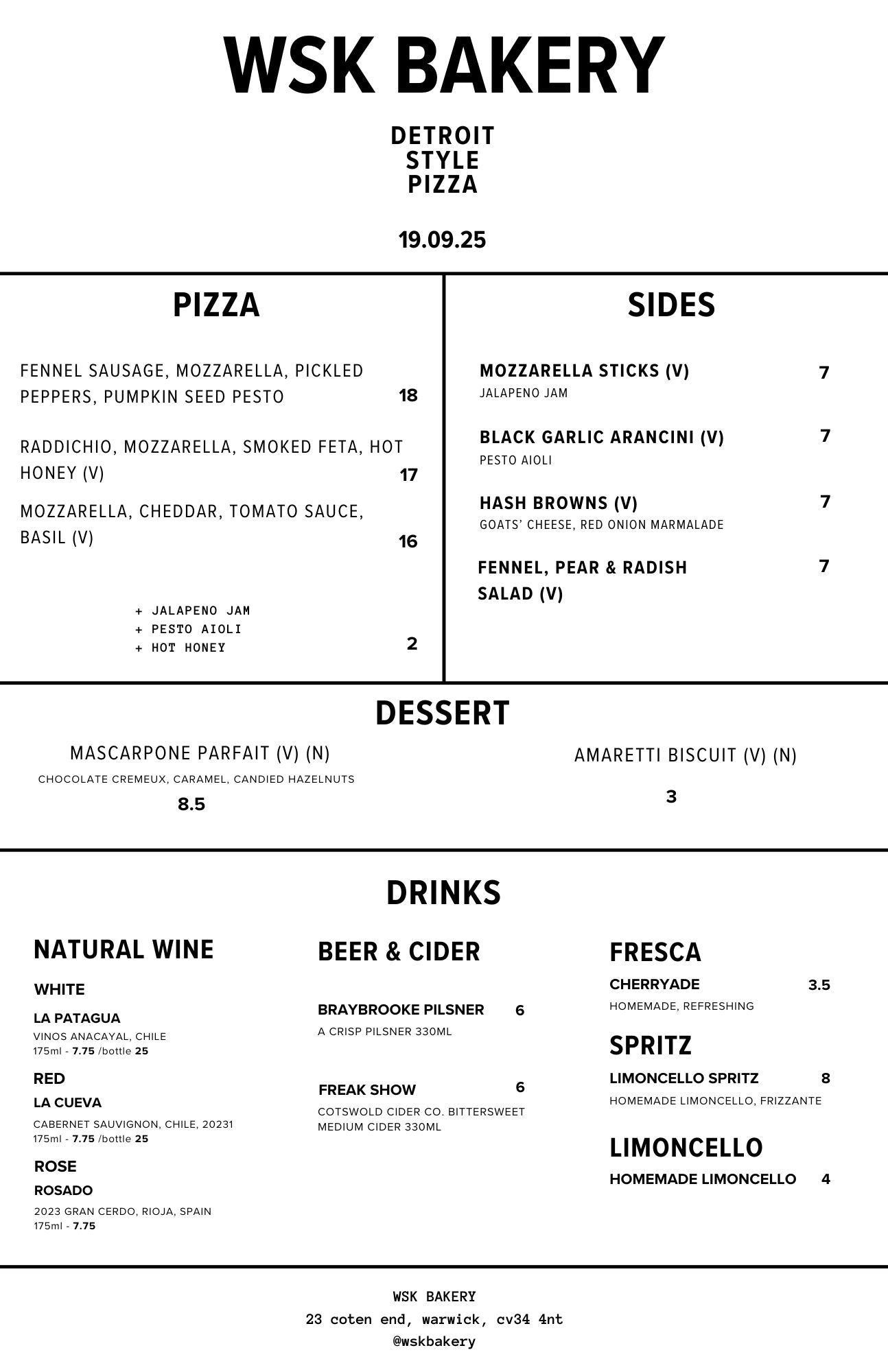 Detroit style deep pan pizza night 10th October @ WSK Bakery